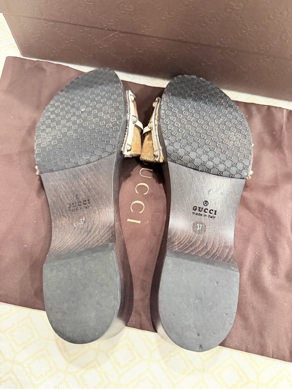 Gucci Brown Monogram Canvas Slide Sandals with Silver Tone Hardware - Picture 5 of 6